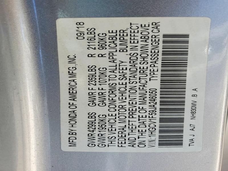 Продажа на аукционе авто 2018 Honda Accord, vin: 1HGCV1F59JA246050, номер лота: 50597066