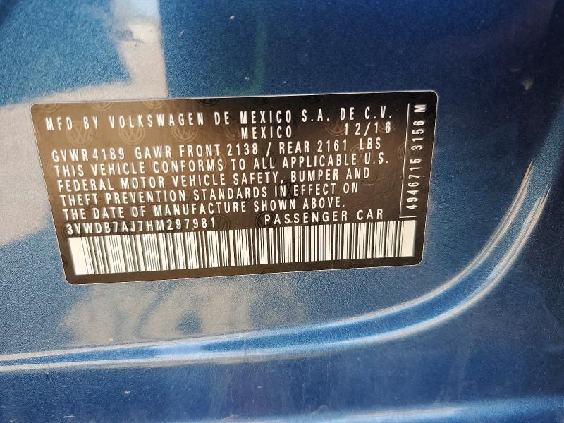 Aukcja sprzedaży 2017 Volkswagen Jetta, vin: 3VWDB7AJ7HM297981, numer aukcji: 50890286