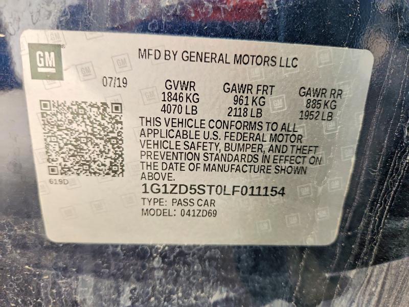 51078646 :رقم المزاد ، 1G1ZD5ST0LF011154 vin ، 2020 Chevrolet Malibu مزاد بيع