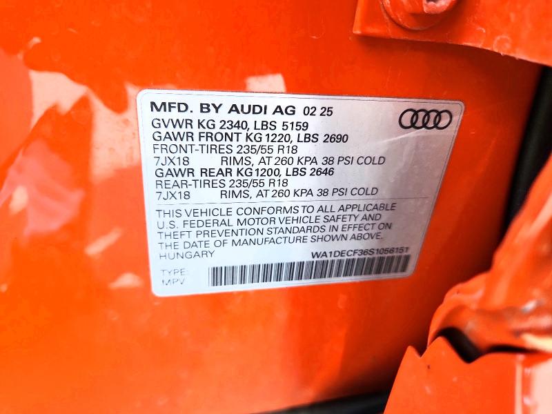 Aukcja sprzedaży 2025 Audi Q3, vin: WA1DECF36S1056151, numer aukcji: 52137436