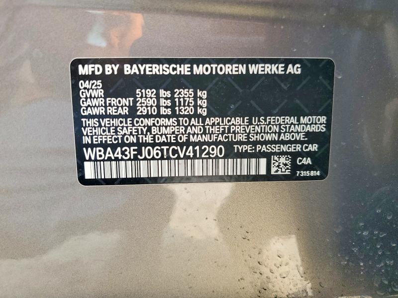 Продаж на аукціоні авто 2026 Bmw 530, vin: WBA43FJ06TCV41290, номер лоту: 51723616