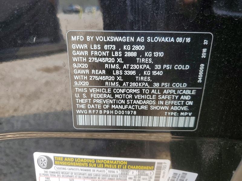 Aukcja sprzedaży 2017 Volkswagen Touareg, vin: WVGRF7BP9HD001978, numer aukcji: 51816396