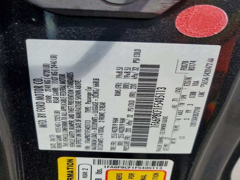 2015 Ford Mustang მანქანა იყიდება აუქციონზე, vin: 1FA6P8CF1F5405113, აუქციონის ნომერი: 49613436