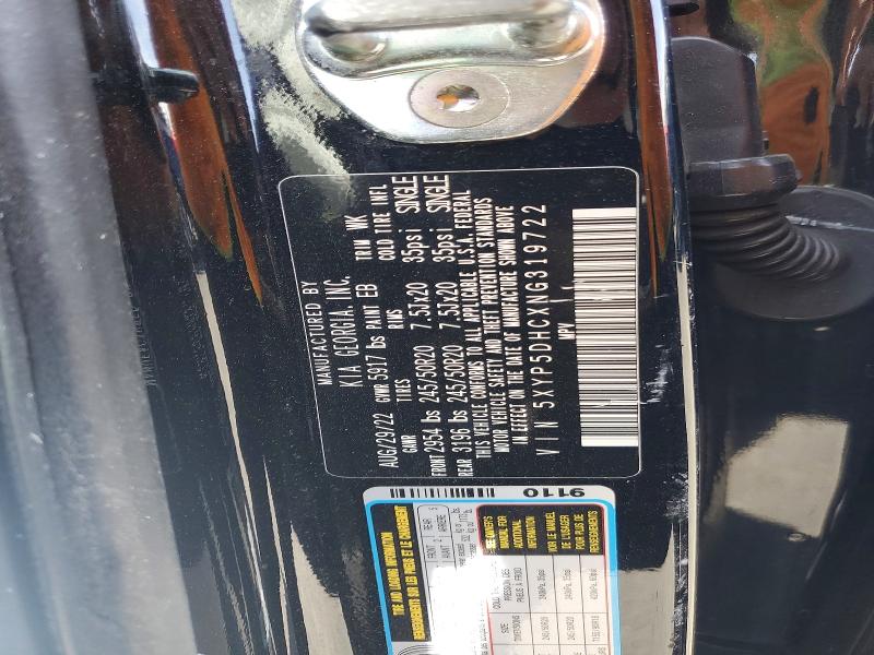 2022 Kia Telluride მანქანა იყიდება აუქციონზე, vin: 5XYP5DHCXNG319722, აუქციონის ნომერი: 50171566