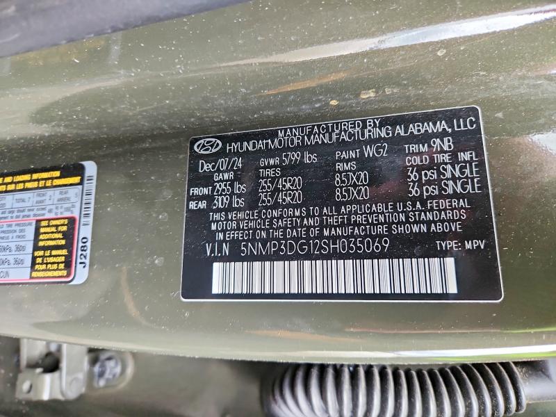2025 Hyundai Santa Fe მანქანა იყიდება აუქციონზე, vin: 5NMP3DG12SH035069, აუქციონის ნომერი: 50630476