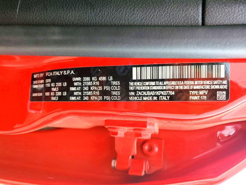 Продажа на аукционе авто 2019 Jeep Renegade, vin: ZACNJBAB1KPK07764, номер лота: 48125966