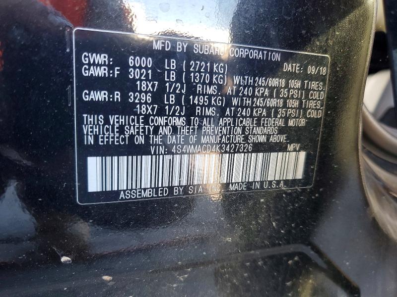 Продажа на аукционе авто 2019 Subaru Ascent, vin: 4S4WMACD4K3427326, номер лота: 50910416