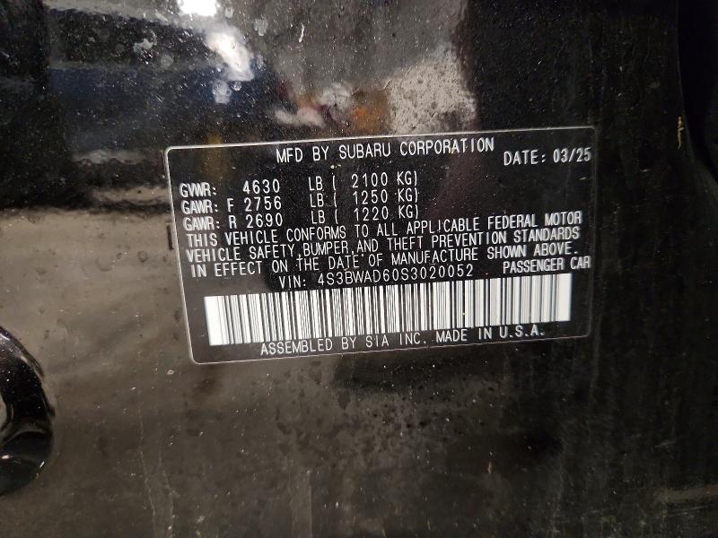 49955036 :رقم المزاد ، 4S3BWAD60S3020052 vin ، 2025 Subaru Legacy مزاد بيع