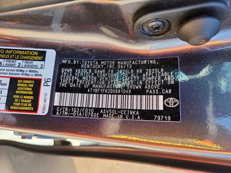 Aukcja sprzedaży 2013 Toyota Camry, vin: 4T1BF1FK2DU681049, numer aukcji: 50411726