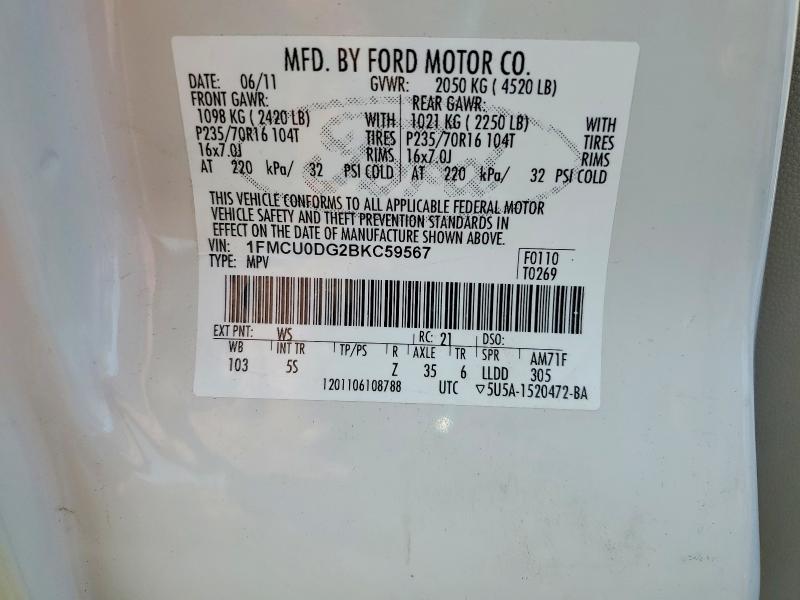 Aukcja sprzedaży 2011 Ford Escape, vin: 1FMCU0DG2BKC59567, numer aukcji: 51857106