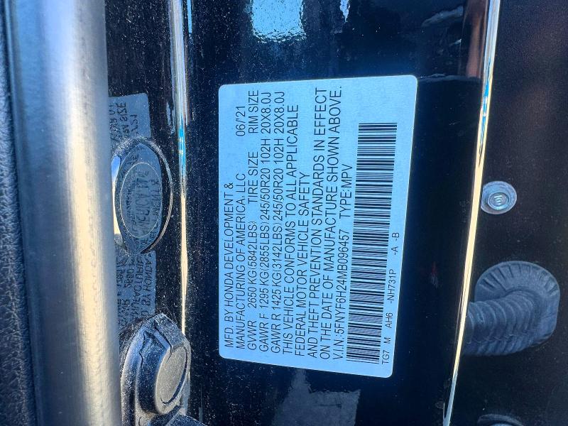 Продажа на аукционе авто 2021 Honda Pilot, vin: 5FNYF6H24MB096457, номер лота: 49664586
