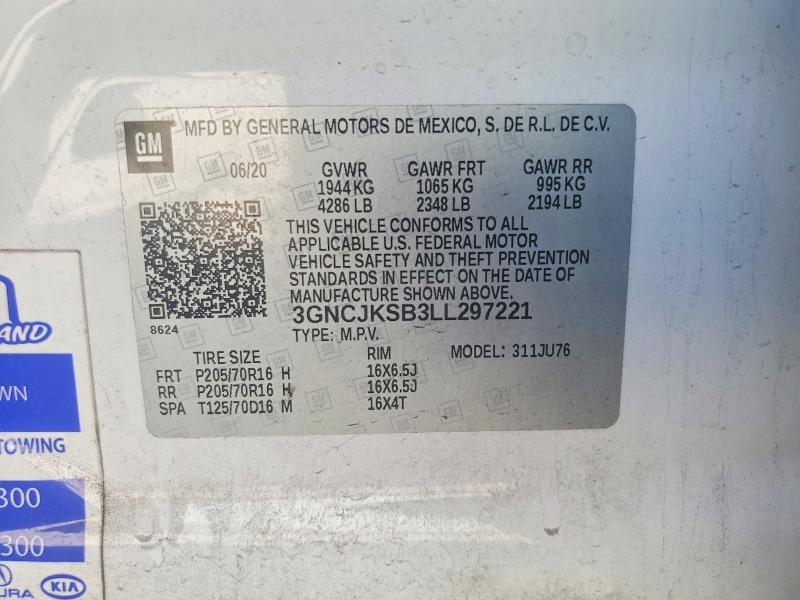 51640296 :رقم المزاد ، 3GNCJKSB3LL297221 vin ، 2020 Chevrolet Trax مزاد بيع