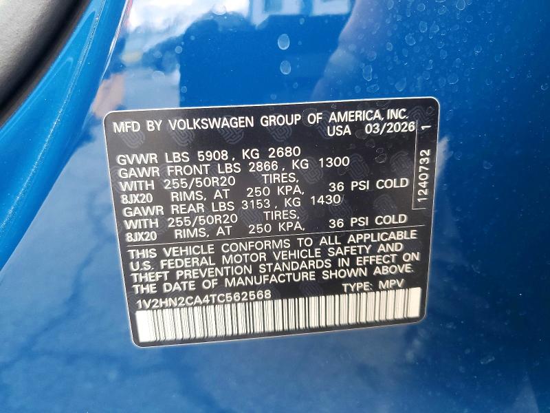Продажа на аукционе авто 2026 Volkswagen Atlas, vin: 1V2HN2CA4TC562568, номер лота: 50640876