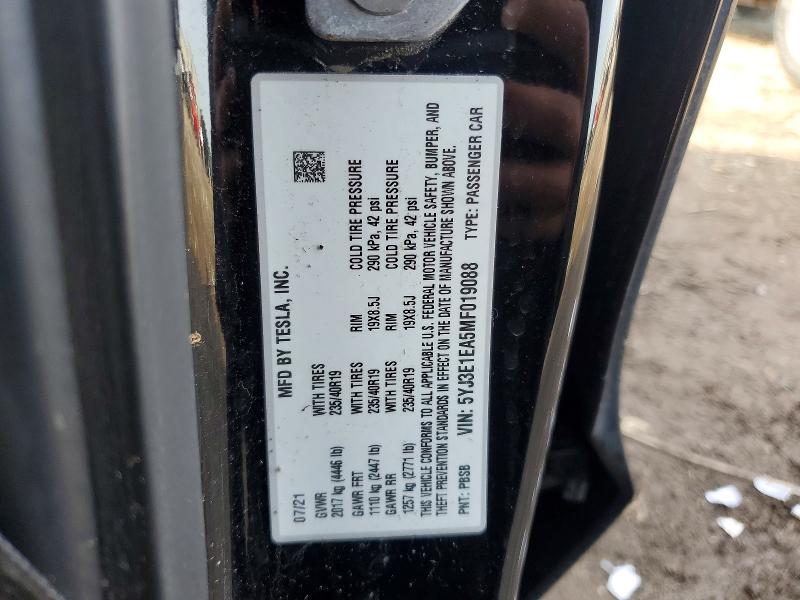 50119996 :رقم المزاد ، 5YJ3E1EA5MF019088 vin ، 2021 Tesla Model 3 مزاد بيع