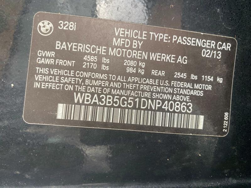 48737756 :رقم المزاد ، WBA3B5G51DNP40863 vin ، 2013 Bmw 328 مزاد بيع