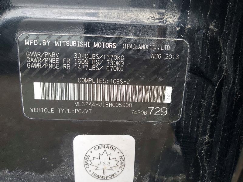 2014 Mitsubishi Mirage Se 5dr მანქანა იყიდება აუქციონზე, vin: ML32A4HJ1EH005908, აუქციონის ნომერი: 47992196