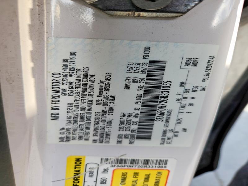 48662316 :رقم المزاد ، 3FA6P0H72GR331055 vin ، 2016 Ford Fusion مزاد بيع