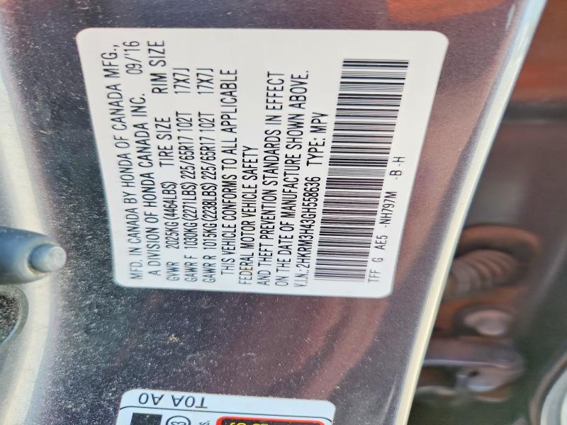 49100996 :رقم المزاد ، 2HKRM3H43GH558636 vin ، 2016 Honda Cr-v مزاد بيع