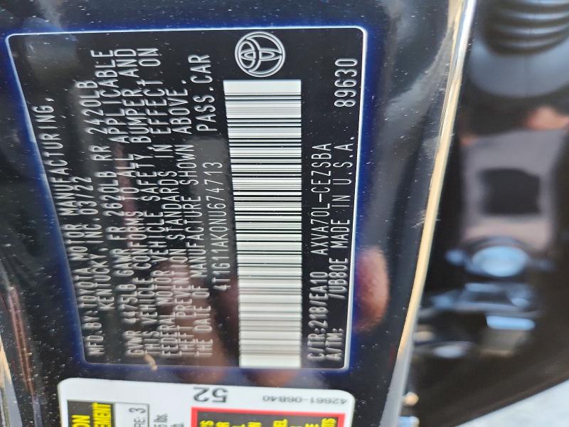 Продажа на аукционе авто 2022 Toyota Camry, vin: 4T1G11AK0NU674713, номер лота: 51723216