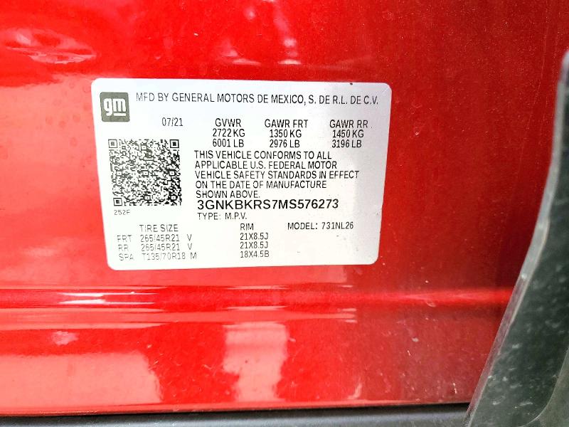 Aukcja sprzedaży 2021 Chevrolet Blazer, vin: 3GNKBKRS7MS576273, numer aukcji: 48742466