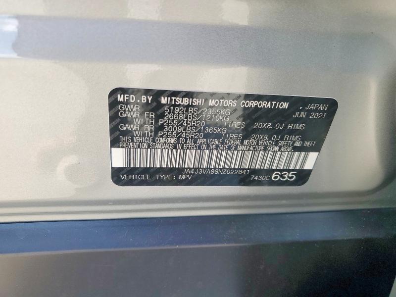 2022 Mitsubishi Outlander მანქანა იყიდება აუქციონზე, vin: JA4J3VA88NZ022841, აუქციონის ნომერი: 50085656