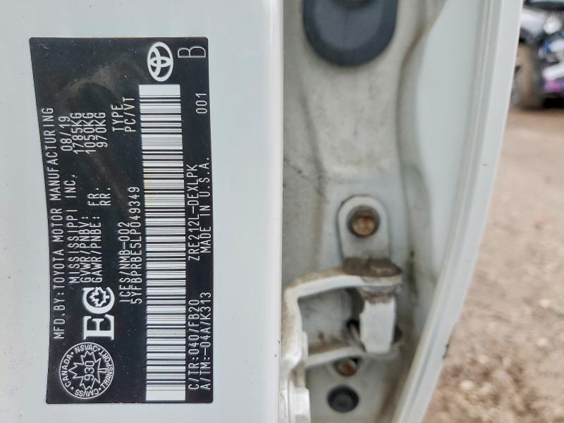 47208906 :رقم المزاد ، 5YFBPRBE5LP049349 vin ، 2020 Toyota Corolla مزاد بيع