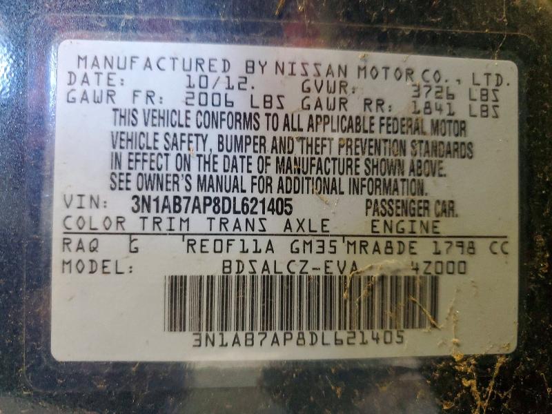 2013 Niss Sentra მანქანა იყიდება აუქციონზე, vin: 3N1AB7AP8DL621405, აუქციონის ნომერი: 49363236