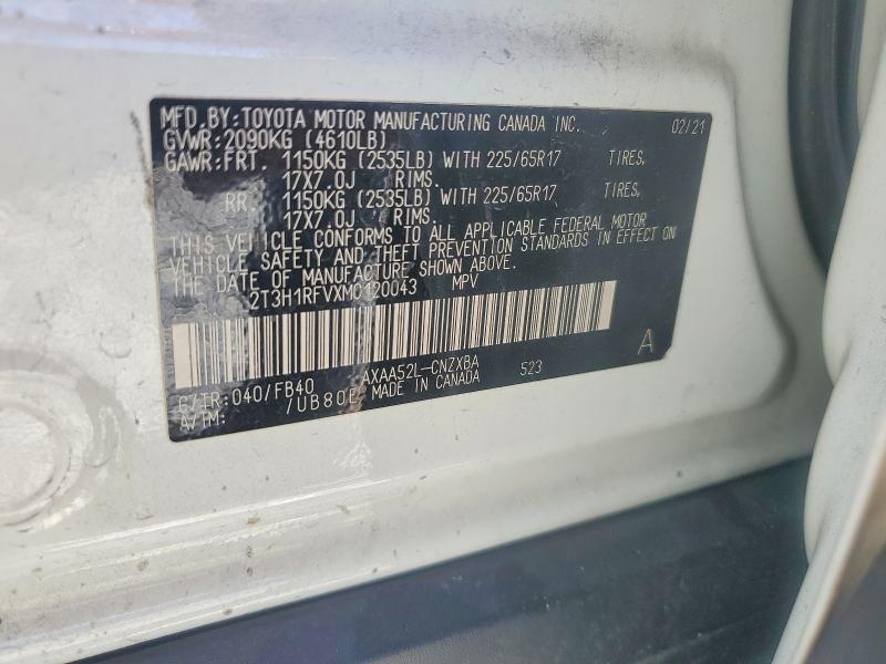 Продажа на аукционе авто 2021 Toyota Rav4, vin: 2T3H1RFVXMC120043, номер лота: 49710886