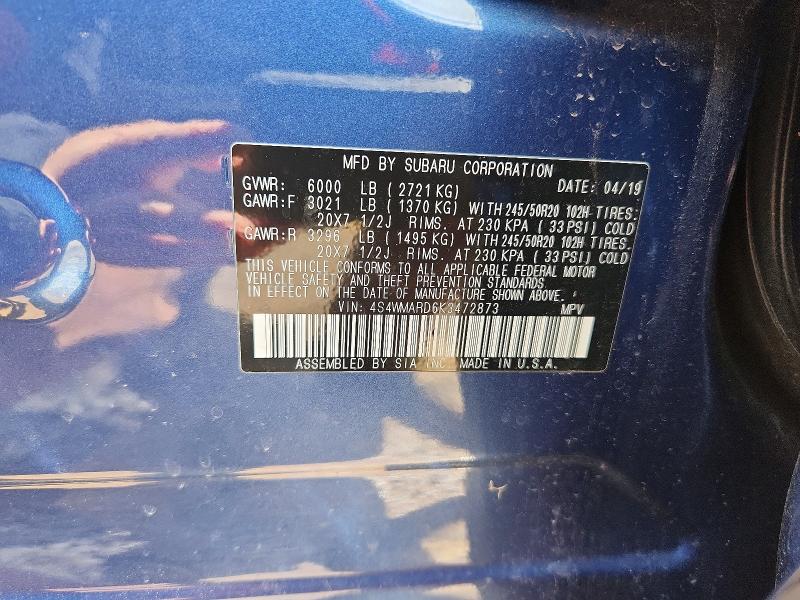 51712456 :رقم المزاد ، 4S4WMARD6K3472873 vin ، 2019 Subaru Ascent مزاد بيع