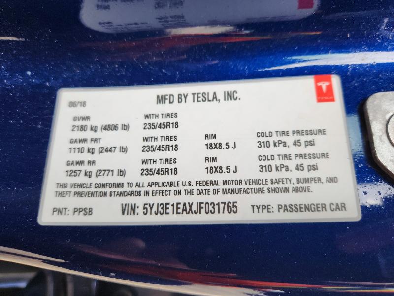 Aukcja sprzedaży 2018 Tesla Model 3, vin: 5YJ3E1EAXJF031765, numer aukcji: 51411536