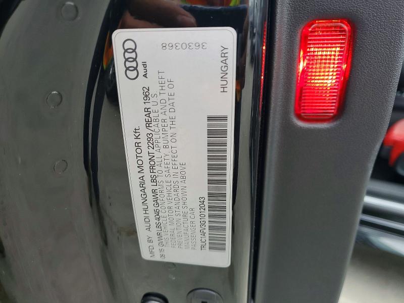 2016 Audi Tts მანქანა იყიდება აუქციონზე, vin: TRUC1AFV3G1012043, აუქციონის ნომერი: 49426326