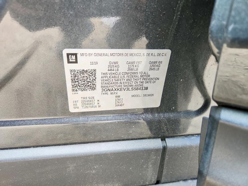 50737696 :رقم المزاد ، 3GNAXKEV3LS584138 vin ، 2020 Chevrolet Equinox مزاد بيع