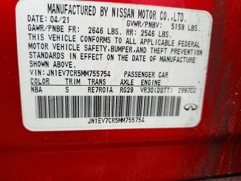 Aukcja sprzedaży 2021 Infiniti Q50, vin: JN1EV7CR5MM755754, numer aukcji: 47609216