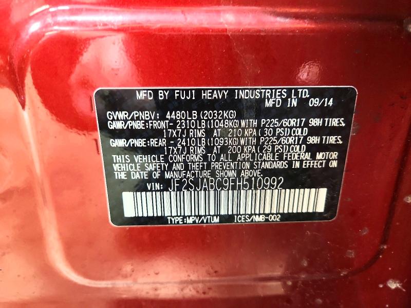 Aukcja sprzedaży 2015 Subaru Forester, vin: JF2SJABC9FH510992, numer aukcji: 51504886