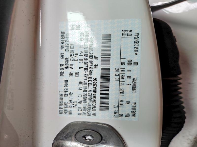 2021 Ford Escape მანქანა იყიდება აუქციონზე, vin: 1FMCU9G61MUA26696, აუქციონის ნომერი: 50096546