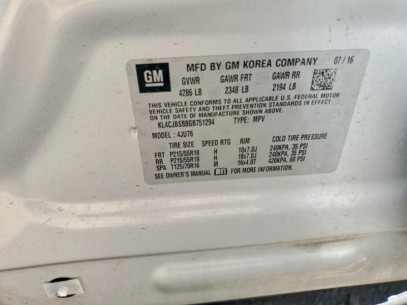 49144756 :رقم المزاد ، KL4CJBSB8GB751294 vin ، 2016 Buick Encore مزاد بيع