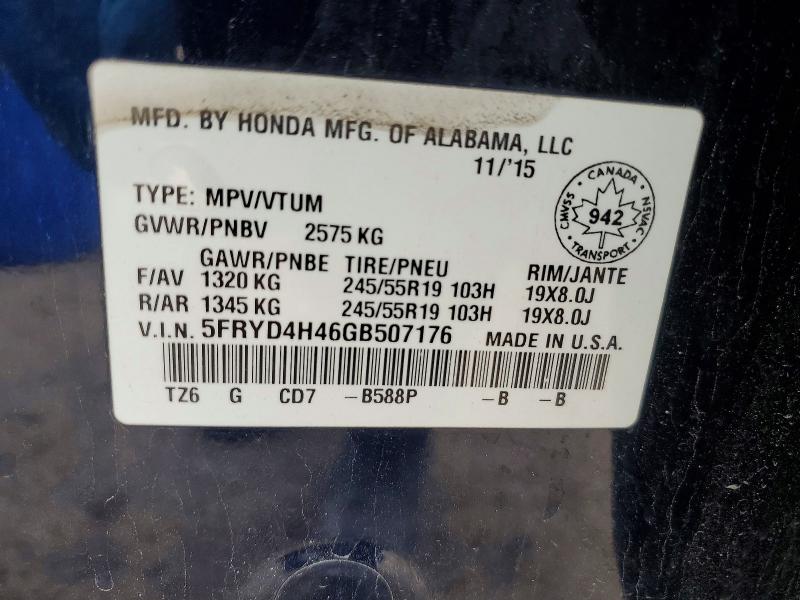 51699706 :رقم المزاد ، 5FRYD4H46GB507176 vin ، 2016 Acura Mdx مزاد بيع