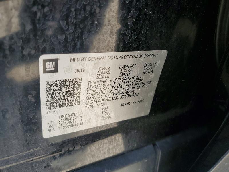 2020 Chevrolet Equinox მანქანა იყიდება აუქციონზე, vin: 2GNAXSEVXL6109410, აუქციონის ნომერი: 50907936