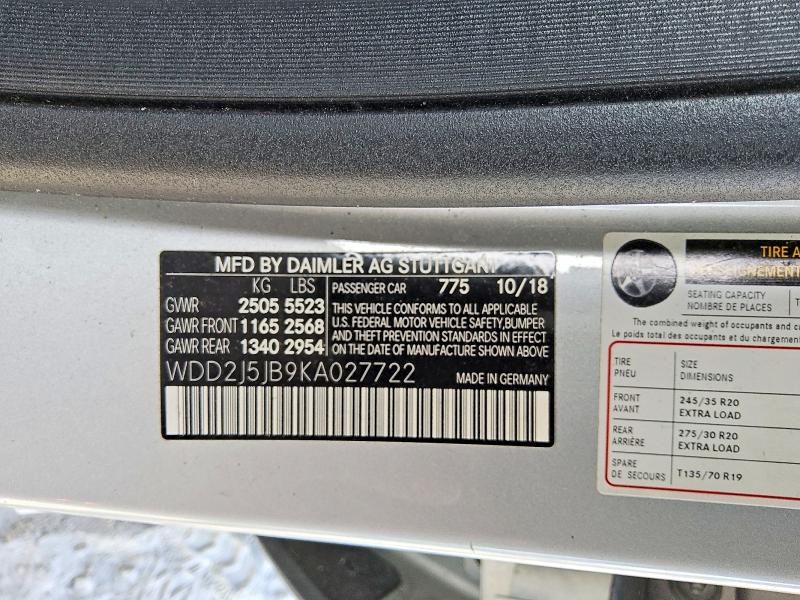 Aukcja sprzedaży 2019 Mercedes-benz Cls, vin: WDD2J5JB9KA027722, numer aukcji: 49468416