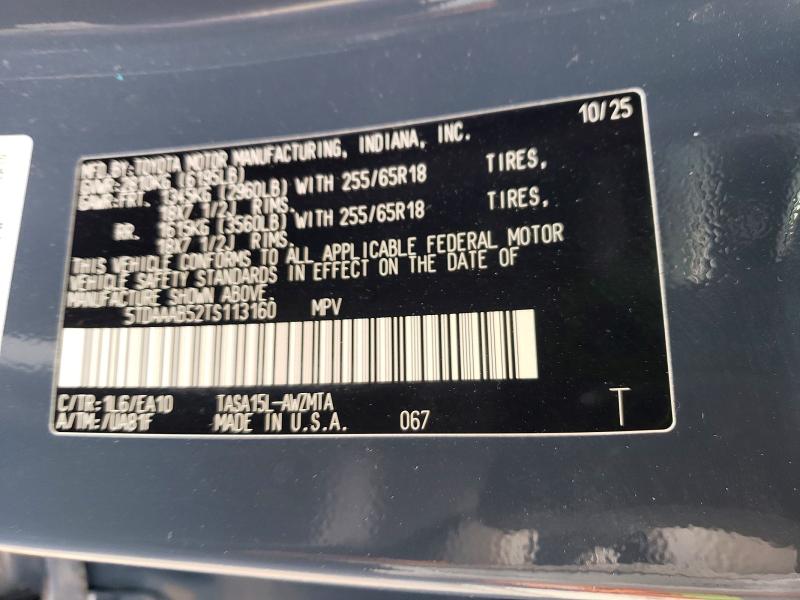 49962886 :رقم المزاد ، 5TDAAAB52TS113160 vin ، 2026 Toyota Grand Highlander مزاد بيع