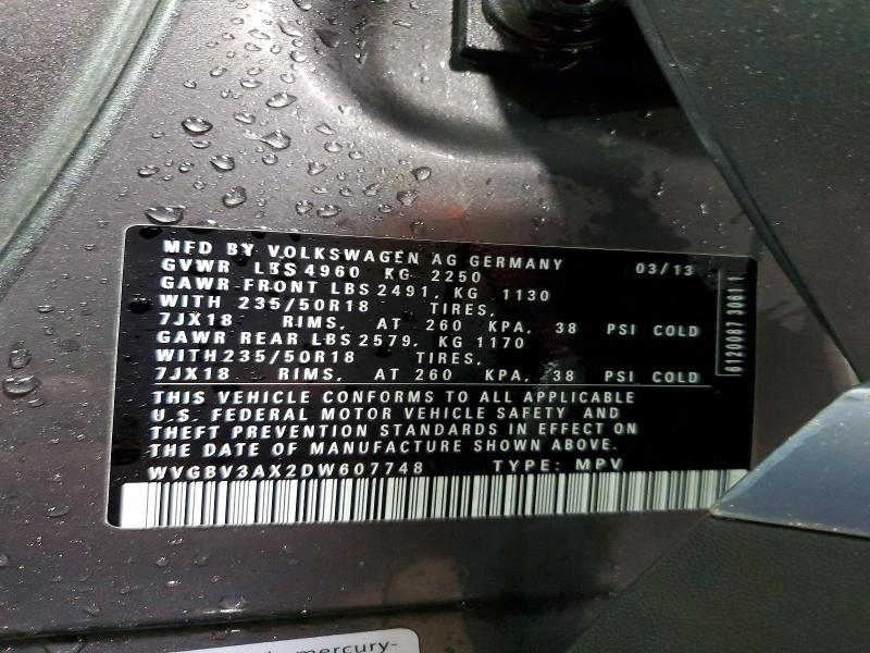 Aukcja sprzedaży 2013 Volkswagen Tiguan, vin: WVGBV3AX2DW607748, numer aukcji: 48751076