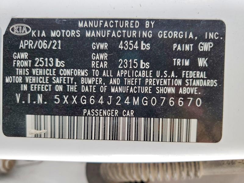 Продаж на аукціоні авто 2021 Kia K5, vin: 5XXG64J24MG076670, номер лоту: 51091286