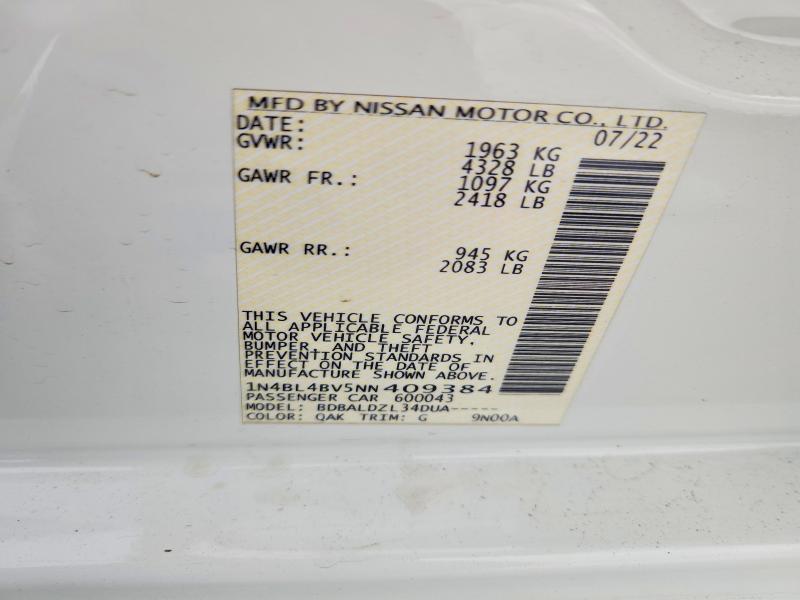 Продаж на аукціоні авто 2022 Nissan Altima, vin: 1N4BL4BV5NN409384, номер лоту: 51887996