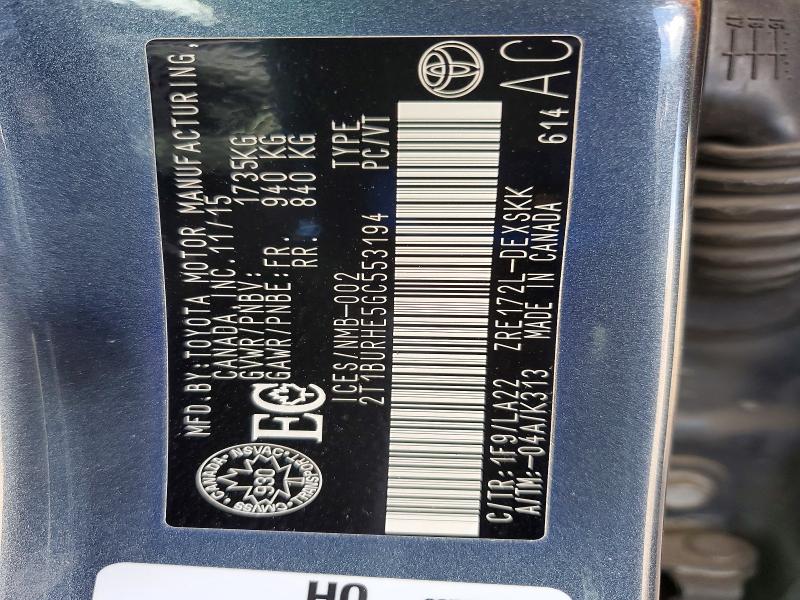 51671226 :رقم المزاد ، 2T1BURHE5GC553194 vin ، 2016 Toyota Corolla مزاد بيع
