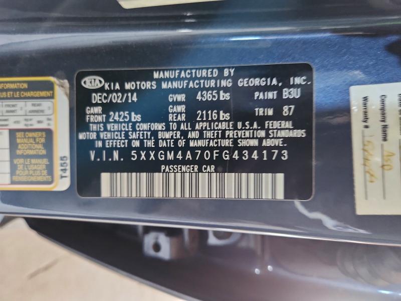 2015 Kia Optima მანქანა იყიდება აუქციონზე, vin: 5XXGM4A70FG434173, აუქციონის ნომერი: 48593066