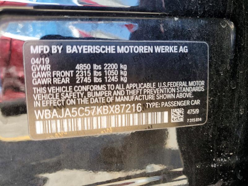 Aukcja sprzedaży 2019 Bmw 530, vin: WBAJA5C57KBX87216, numer aukcji: 50785356