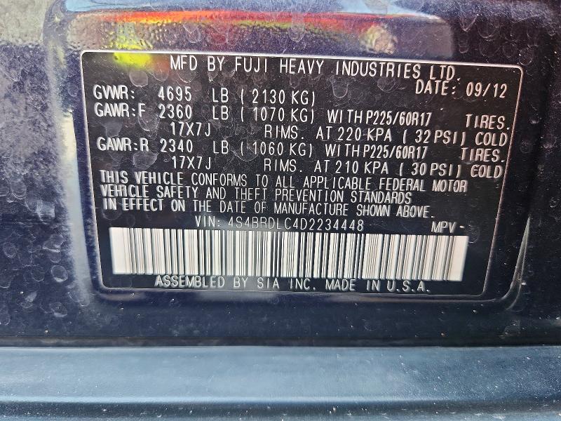 50140276 :رقم المزاد ، 4S4BRDLC4D2234448 vin ، 2013 Subaru Outback مزاد بيع
