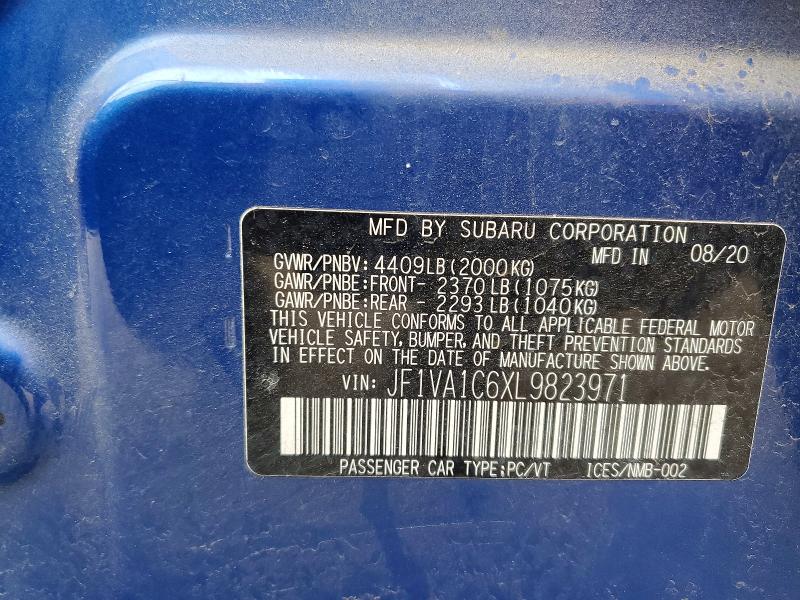 Aukcja sprzedaży 2020 Subaru Wrx, vin: JF1VA1C6XL9823971, numer aukcji: 48306266