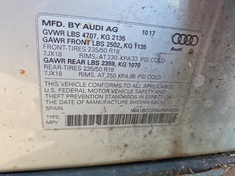 Продажа на аукционе авто 2018 Audi Q3, vin: WA1BCCFS6JR016236, номер лота: 50446816