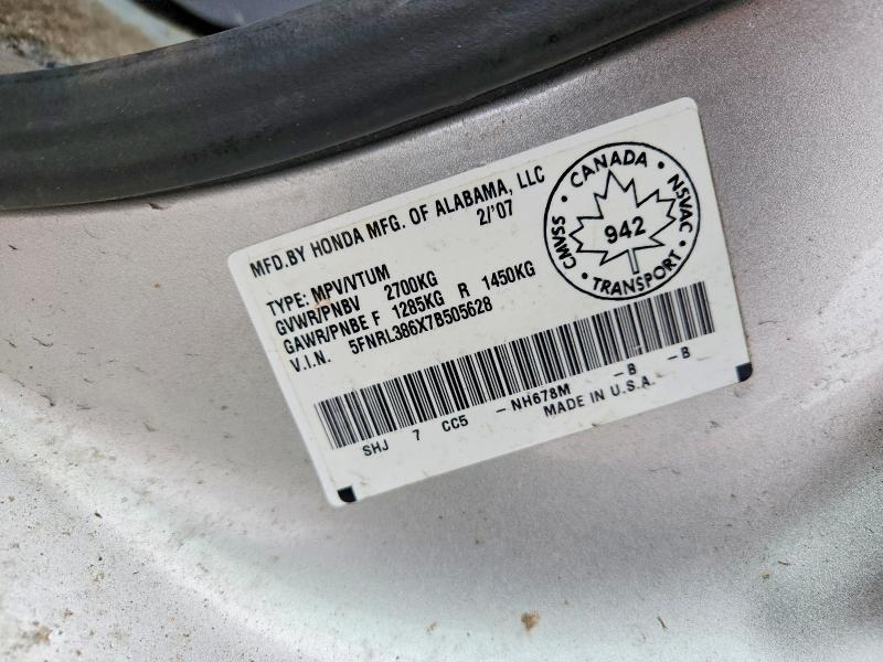 Продаж на аукціоні авто 2007 Honda Odyssey, vin: 5FNRL386X7B505628, номер лоту: 49813646
